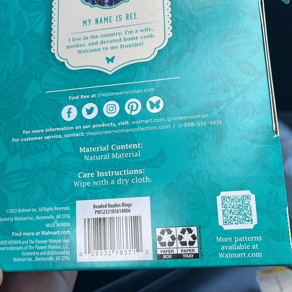 The Pioneer Woman 4pc Beaded Napkin Ring Set Natural Material 4 Colors 2x1.5x2in - Picture 2 of 2